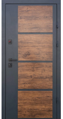 Двері вхідні ТМ Qdoors серія СТРІТ модель Бонд Графіт пісок фарба/декор темне дерево(профнастіл)/гладь Vinorit білий