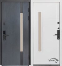 Двери ТМ Булат серия ТЕРМО HOUSE ЭЛЕКТРО модель 705/431 Темный антрацит/Белый атласный